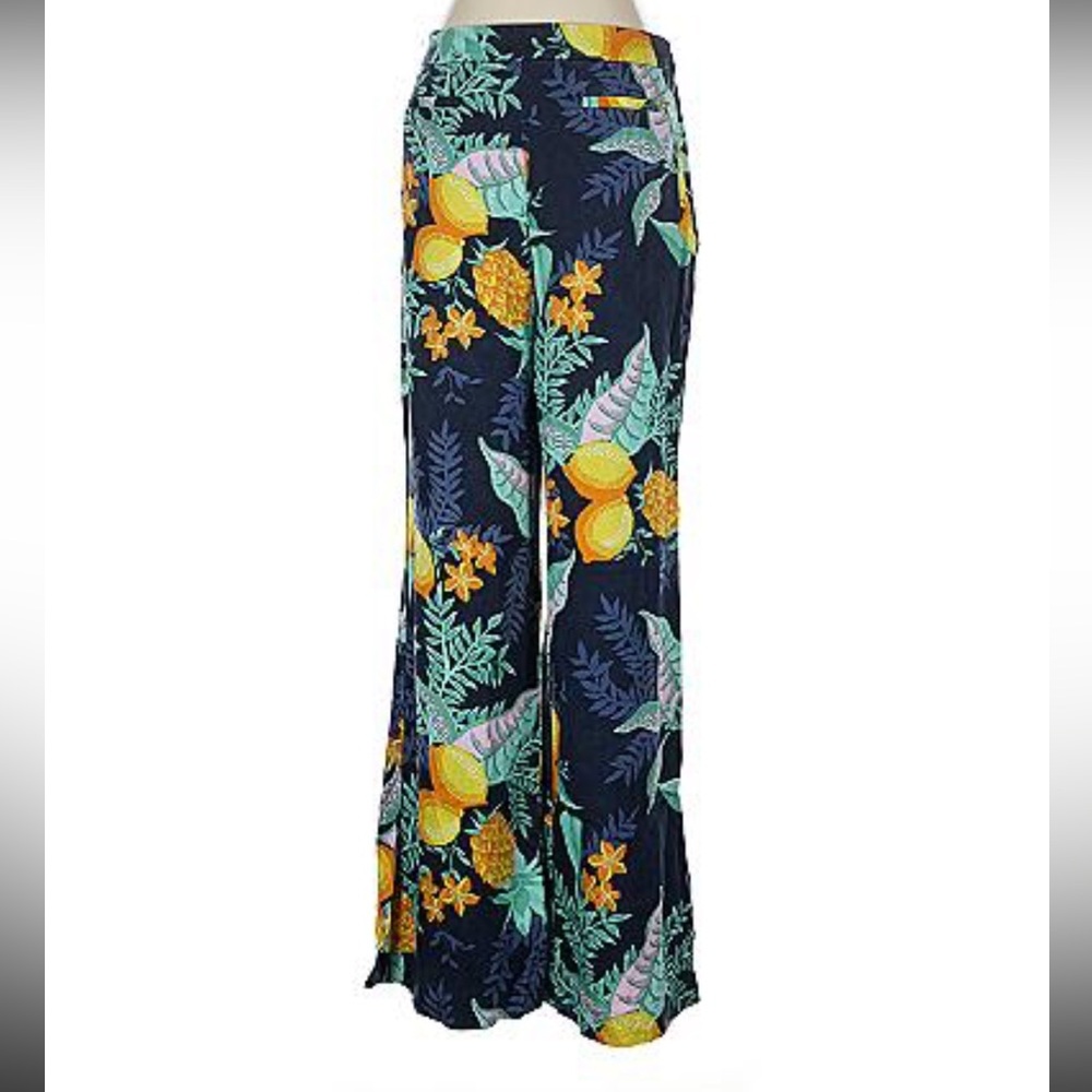 Maeve Navy and Yellow Wide Leg Pants lemon print 🍋
